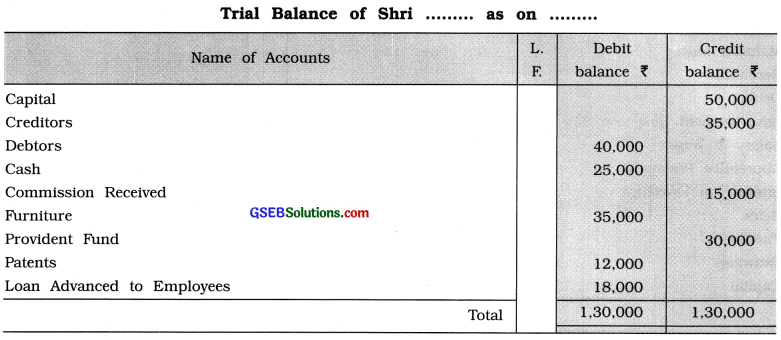 GSEB Class 11 Accounts Important Questions Part 1 Chapter 10 Trial Balance 3